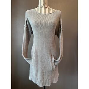 Daisy Fuentes Womens L Gray Knit Tunic Sweater Long Sleeve Cozy Pockets
